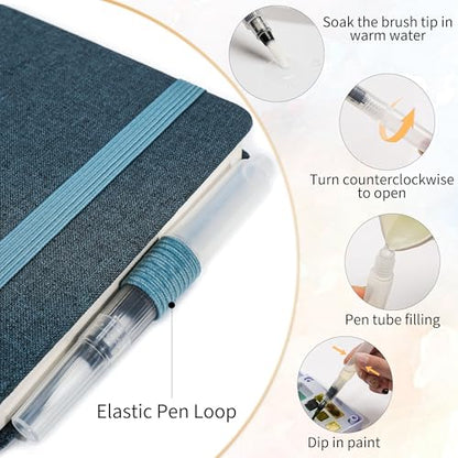 Yopih Artists Premium Linen Watercolor Sketchbook 5.5 x 8.2 in Navy - color: Navy, size: 5.5x8.2in