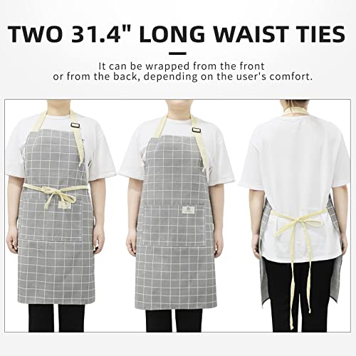 NLUS 2 Pack Kitchen Cooking Aprons, Adjustable Bib Waterproof Chef Apron with 2 Pockets for Men Women(Green Plaid/Grey Plaid) - color: Gray/Green