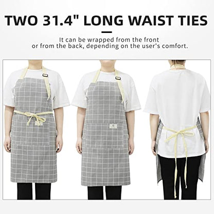 NLUS 2 Pack Kitchen Cooking Aprons, Adjustable Bib Waterproof Chef Apron with 2 Pockets for Men Women(Green Plaid/Grey Plaid) - color: Gray/Green