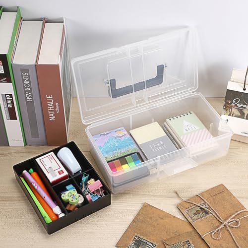 JUXYES Clear Art Craft Supply Storage Bin Sewing Box With Handle Lid - color: Black, size: 1 Pack