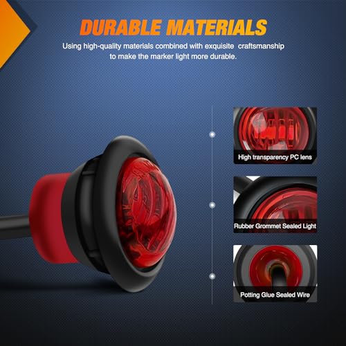 Nilight 3/4" Round Marker Light 10PCS Red LED Clearance 2 Connectors - color: 10pcs 2Pin Red