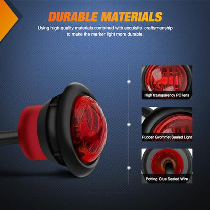 Nilight 3/4" Round Marker Light 10PCS Red LED Clearance 2 Connectors - color: 10pcs 2Pin Red