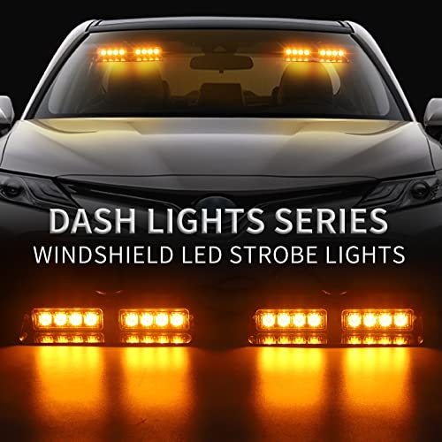 XRIDONSEN 2‑in‑1 Amber Interior Windshield Dash Strobe Warning Lights - color: Amber
