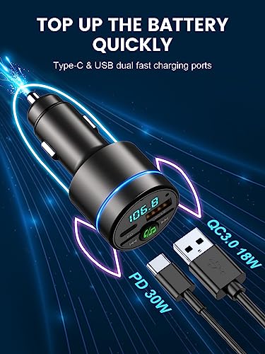 RIWUSI FM Transmitter for Car Bluetooth 5.3, Wireless FM Radio Car Adapter - color: Black