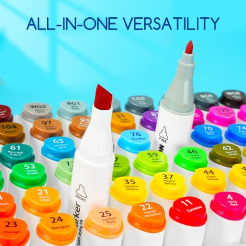 Alcohol Marker Pen Set, Fine & Chisel Dual-Tip Sketch Marker Set with Carrying Case for Drawing, Sketching, Anime, Manga (60)