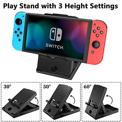 HEYSTOP Switch Accessories Bundle 12 in 1 Compatible with Nintendo Switch, Gift Kit with Carrying Case, Protective Case Cover, Screen Protector, PlayStand, Joycon Grip & More (Black)