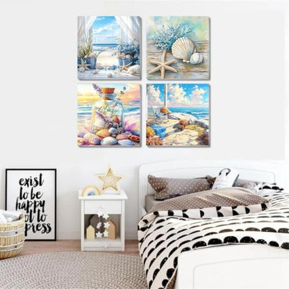 Ekuxom 4 Pack Beach Paint by Numbers Kit for Adults on Canvas Framed - color: 4 Pack Beach