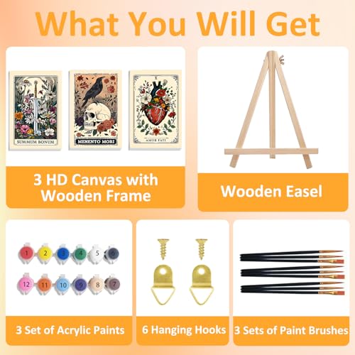 Mandun Tarot Paint by Numbers Kit for Adults, 3 Pack, 7.8x11.8 inch - color: 3 Pack Tarot02