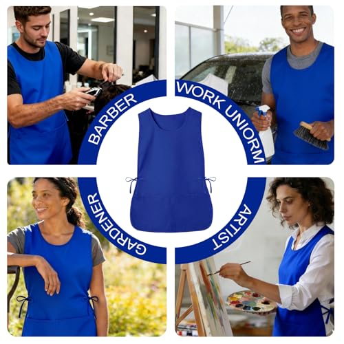 Cobbler Apron Unisex Smock Apron with Side Ties and 2 Deep Pockets Unisex Apron for work kitchen - color: Blue
