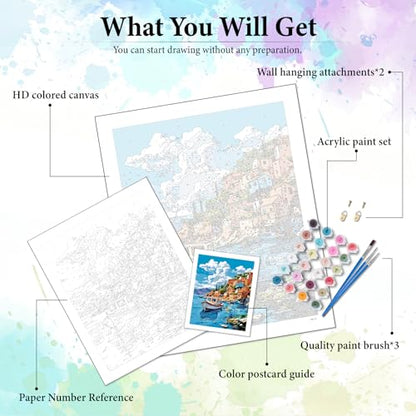 Seaside Landscape Paint by Numbers Kit for Adults Without Frame 16x20 IN - color: OP-US09