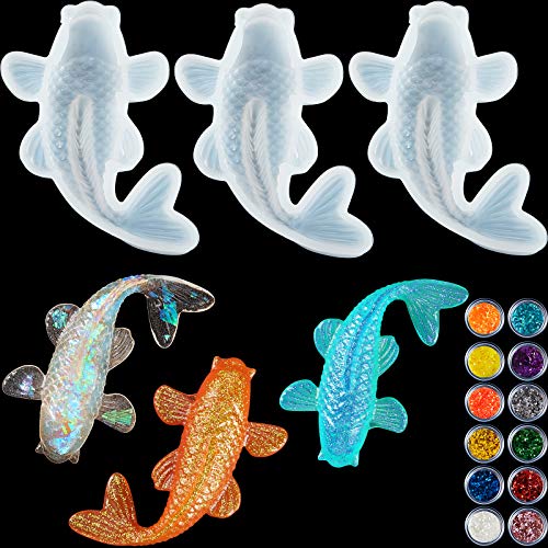 Patelai 3 Pcs Koi Fish Silicone Resin Mold for Pendant Keychain DIY