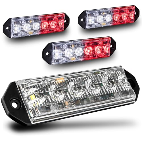 LAMPHUS PlanarFlash 4pc Red White LED Police Grill Strobe Warning Lights - color: Red / White, size: 4 Pack