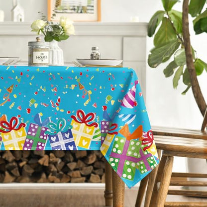 Horaldaily Blue Birthday Tablecloth, 60x84 Inch Rectangular - color: Blue, size: 60" x 84" (Rectangular)