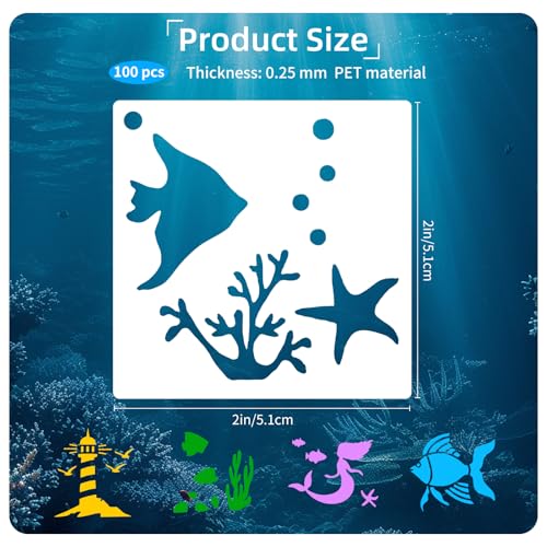 100 Pcs Small Stencils for Painting on Wood 2 x 2 Inches(Ocean) - color: Ocean