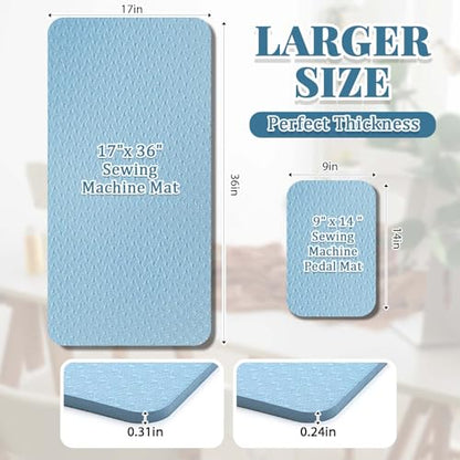 Sewing Machine Mat Pedal, 17'' X 36'' and 9'' X 14'', Light Blue - color: Light Blue, size: 17'' X 36'' and 9'' X 14''