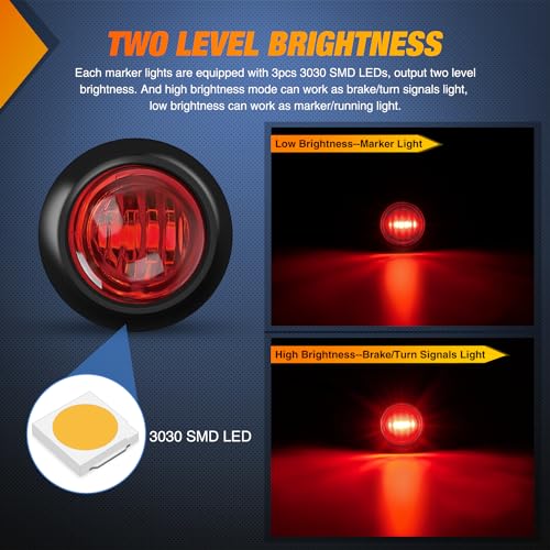 Nilight 3/4" Round Marker Light 10PCS Red LED 3 Connectors Brake Lights - color: 10pcs 3Pin Red