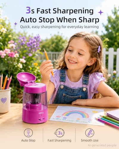 ZMOL Pink Bunny Electric Pencil Sharpener, 6-8mm, Rechargeable, Stickers - color: Pink