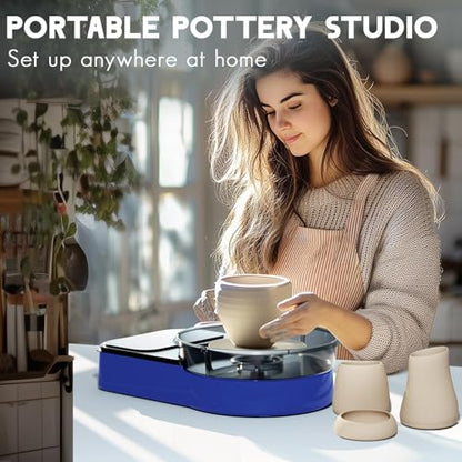 Catcrafter Pottery Wheel for Kids Teens Adults Beginners - Blue Pottery Kit - color: Blue