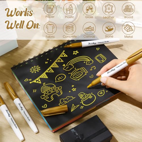 Motiskyy 12 Pcs Metallic Permanent Markers Fine Point, Gold - color: Gold