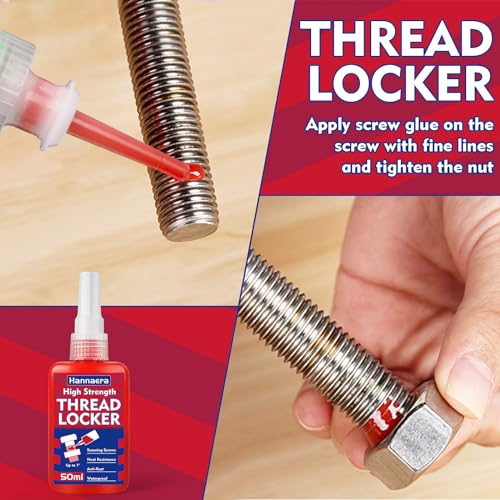 Thread Locker 271, Threadlocker, High Strength Red Thread Lock, Lock & Seal Nuts, Bolts, Fasteners and Metals, Against Losening and Leakage (50 mlx2)