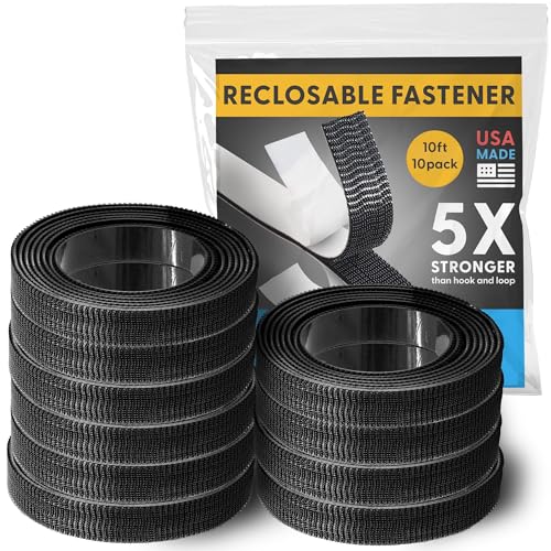 Industrial Strength - 10FT 10 Pack Black Indoor/Outdoor Adhesive Mounting Tape - Self Mating Reclosable Fastener Compatible with 3M SJ3550 / SJ3560 Dual Lock - size: 10 FT X 10 PACK, style: Black