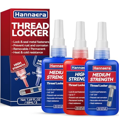 Thread Lock Blue and Red, Threadlocker Removable & Permanent, Thread Locker for Nuts, Bolts, Fasteners and Metals, Against Losening and Leakage (Medium 50 ml *2 + High 50 ml *1) - size: 50ml3pack