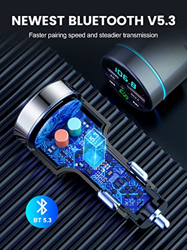 RIWUSI FM Transmitter for Car Bluetooth 5.3, Wireless FM Radio Car Adapter - color: Silver