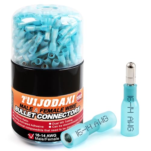 300Pcs Heat Shrink Bullet Connectors Kit Male & Female 16-14 AWG - color: Blue-AWG 16-14
