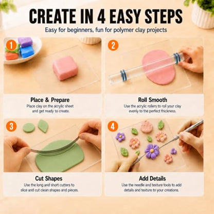 DIYOOHOMY 16pcs Polymer Clay Tools kit, Rolling Pin with Thickness Rings - color: 12 clear