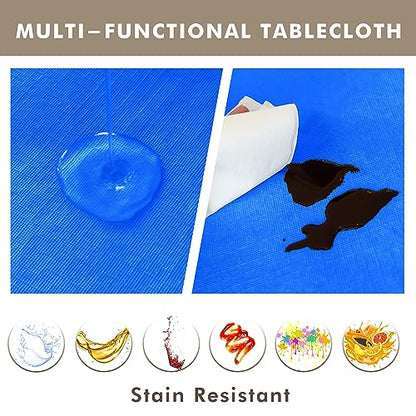 Waterproof Vinyl Tablecloth with Flannel Backing 2 Pcs 60x102 In Blue - color: Blue, size: 60x102 Inch (Rectangular)