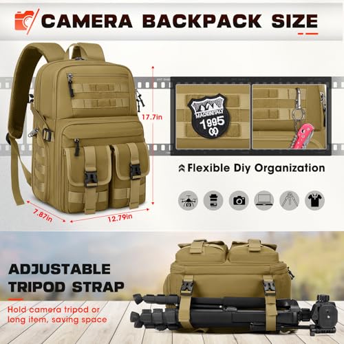 RAINSMORE Camera Backpack, DSLR/SLR/Mirrorless Camera Bag for Photographers - color: Khaki