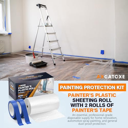 Axgatoxe Plastic Drop Cloth for Painting, Painter's Plastic Sheeting & Tarp - size: 200' Length x 9' Width