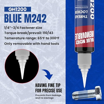 GH1200-50ML Blue Thread Lock Medium Strength for Nuts, Bolts, and Metals - Threadlocker Lock Tight & Seal Fasteners with Stable and Consistent Performance - style: (e) 50ml Blue