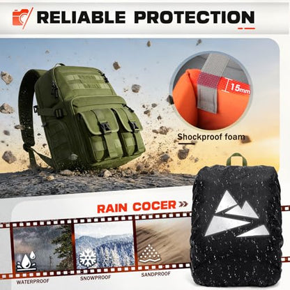 RAINSMORE Camera Backpack, DSLR/SLR/Mirrorless Camera Bag for Photographers - color: Army Green