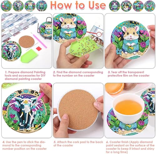 ijbnhd 8 PCS Animals Diamond Painting Coasters 4X4inch(Cork Wooden Pad) - color: Animals