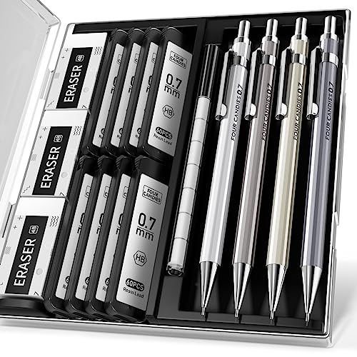 Mechanical Pencil Set, 0.7mm 4-Pack with Case, Metal Body, Medium Point - style: 0.7MM