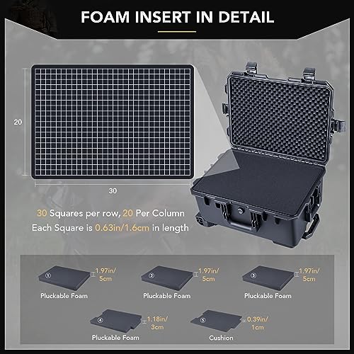 Lykus HC-5220 Hard Case with Wheels and Foam, Inner Size 19.09*12.68*8.66in - size: HC-5220