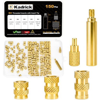 KADRICK 150PCS M4 Heat Set Inserts Kit,M4*(6/8/10mm)*5.5mm with Insert Tip - size: M4 Kit H6-10mm 150Pcs + Tool