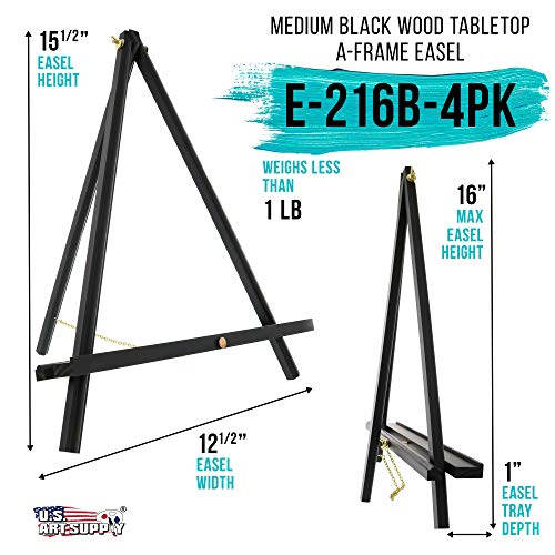 U.S. Art Supply 16" Black Wood Tabletop Easel (4 Pack) - Adjustable - color: Black, size: 16 inch