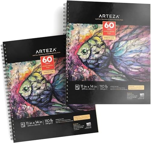 ARTEZA Mixed Media Pads, 11 x 14 in, Spiral, 2 Pack, 60 Sheets Each - size: 11"x14" (Pack of 2)