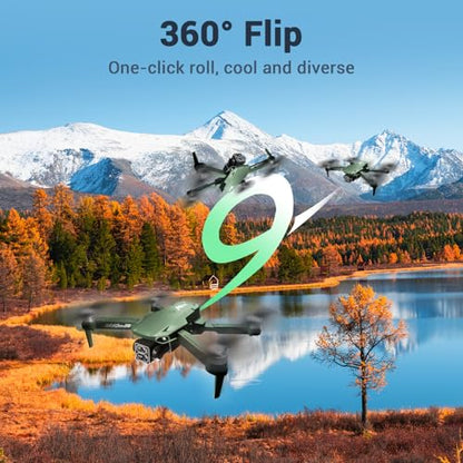 Drones with Camera for Adults 2k One-Key Take Off/Landing FPV RC Drone with Camera for Beginners Headless Mode, 3 Speeds, 360° Flip, 2 Batteries Mini Drone for Beginners Green - color: Green