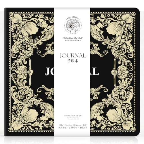 Paul Rubens Square Watercolor Journal，100% Cotton 300gsm/140lb Hot Press 5.9 * 5.9 in, 20 Sheets, Exquite Cover – Artist-Grade Sketchbook for Wet Media, Travel, and Daily Hand Lettering - color: Black