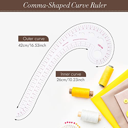 UTENEW French Curve Ruler Sewing, Comma Shaped 42cm Drawing Template Tool, Drafting Clothes Sleeves 2 Pack