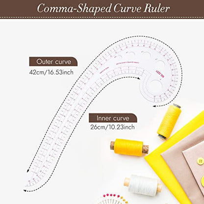 UTENEW French Curve Ruler Sewing, Comma Shaped 42cm Drawing Template Tool, Drafting Clothes Sleeves 2 Pack