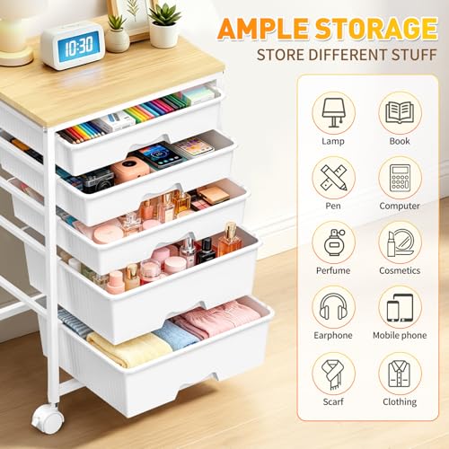 SUNALLY Rolling Carts with 5 Drawers, Storage Drawer Carts for Craft, White - color: White