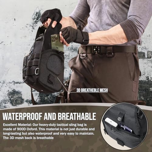 Tactical Shoulder Sling Bag Small Outdoor Chest Pack Backpack for Men Traveling, Trekking, Camping, Sling Backpack - color: Black