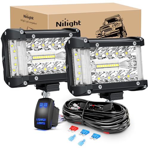 Nilight Side Shooter LED Lights 2PCS 4.3 Inch with Wiring Kit for Truck SUV - color: White Side Shooter Pods + Wiring
