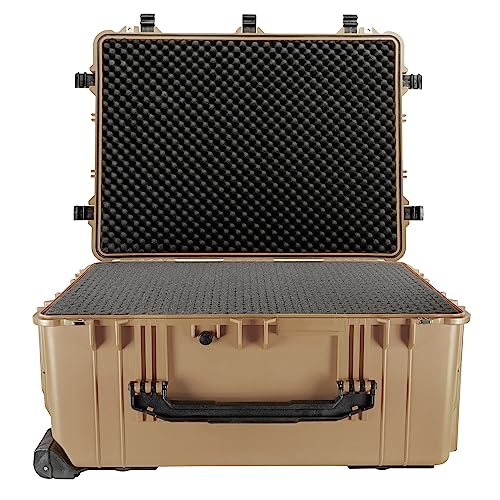 Eylar 31.5" X-Large Protective Roller Hard Case for Cameras, Drones, Tools, and AV Equipment with IP67 Waterproof, Shock Resistant, and Customizable Foam Inserts (Tan FDE) - color: Tan