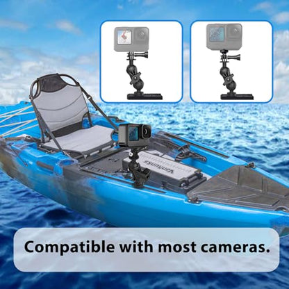 Universal Kayak Action Camera Mount 360 Degree Adjustable Kayak Rail Track Camera Holder Compatible with GoPro Three-Prong Mounts - style: camera mount