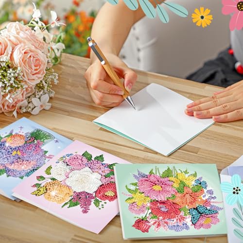 Saillong 12 Pack Flower Diamond Painting Greeting Cards with Envelopes - color: Flower
